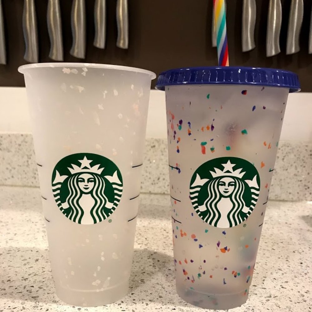 TWO Starbucks Color-Changing Confetti Cold Cups